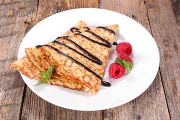 crepe with chocolate and raspberry