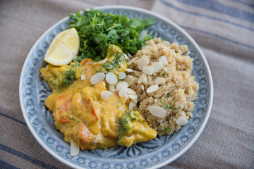 Vegetarisches Kürbis Curry mit Reis 
