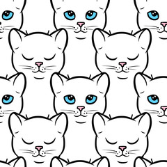 Seamless pattern with cute white cats. Vector seamless texture for wallpapers, pattern fills, web page backgrounds