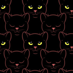 Seamless pattern with cute black cats. Vector seamless texture for wallpapers, pattern fills, web page backgrounds