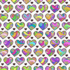 Seamless pattern with colorful hearts. Vector seamless texture for wallpapers, pattern fills, web page backgrounds