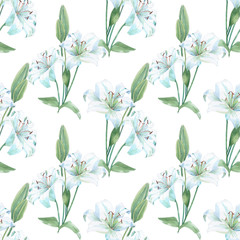 Illustration of watercolor white lily pattern