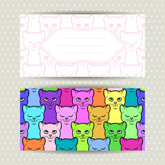Decorative banners with cute cats, card, invitation, envelope template