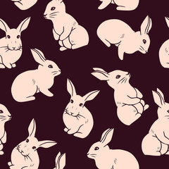 Seamless pattern with cute white rabbits. Vector seamless texture for wallpapers, pattern fills, web page backgrounds
