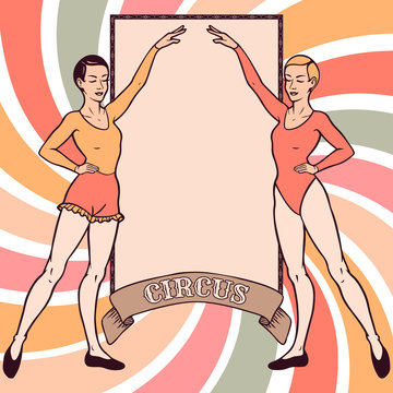 Circus invitation with two gymnast girls and place for your text