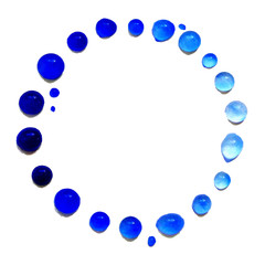 Circle frame blue watercolor drops