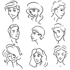 Various people faces set of sketches