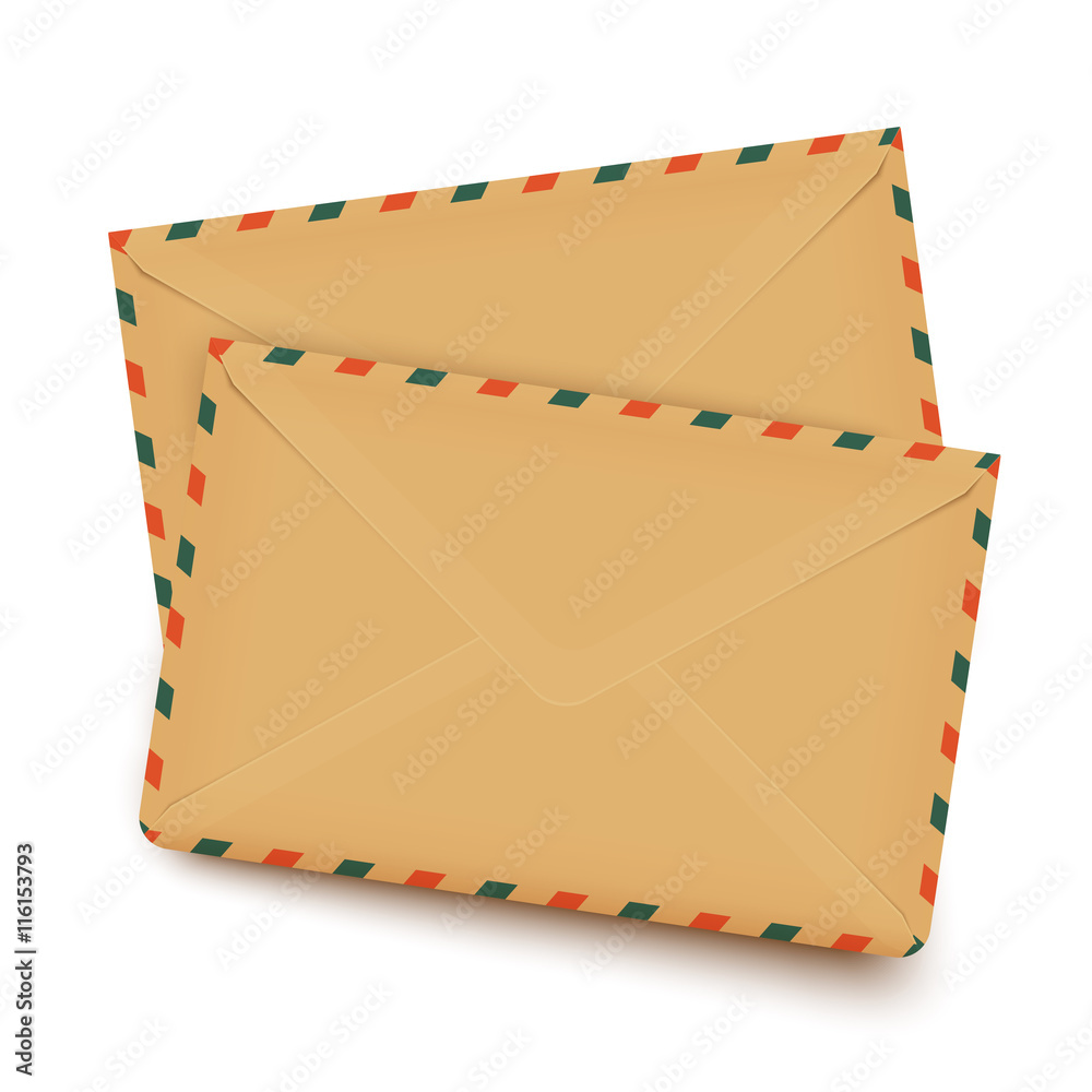 Wall mural Two old retro vector envelopes isolated on white