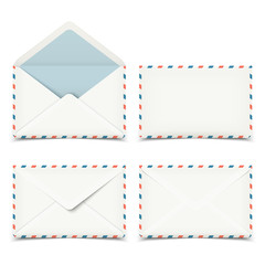 Set of four blank white vector envelopes isolated on white