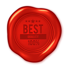 Best quality text on vector red wax seal isolated on white