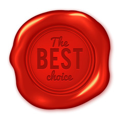 The best choice text on vector red wax seal isolated on white