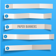 Set of white blank paper vector folded banners, vector illustration