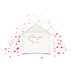 Naklejka premium Valentine's day postcard with white vector envelope, love letter illustration