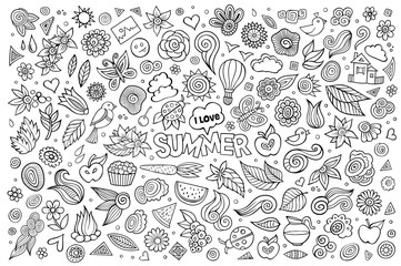 Summer nature hand drawn vector symbols and objects