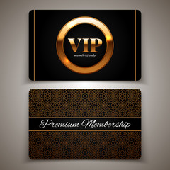 Gold VIP cards, premium membership, vector illustration