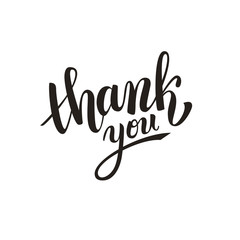 Thank you handwritten vector illustration, dark brush pen lettering isolated on white background