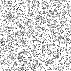 Naklejka premium Cartoon nautical seamless pattern