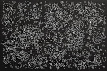 Chalkboard Vector hand drawn Doodle cartoon set of curls and swirls 