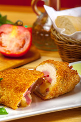 Breaded cutlet served on a plate