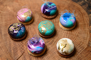 Vibrant cupcakes on white background