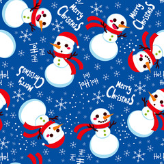 Seamless Christmas Snowman with Santa hat background pattern tiling texture