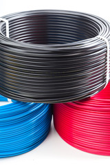 set colored electric cable on white background