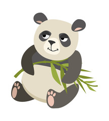 Fototapeta premium cute panda holding bamboo on a white background. vector drawing