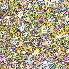 Naklejka premium Cartoon vector doodles hand drawn school seamless pattern