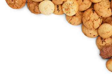 Lots of cookies and biscuits at white with copy space