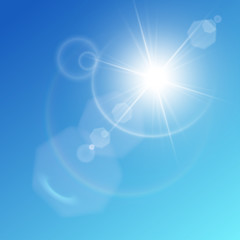 White shining sun on sky