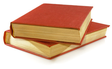 Two red book isolated on white on white background.