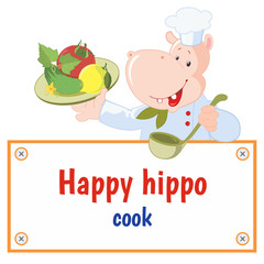 Set of vector happy hippo: chef, cook. Funny hippopotamus.  Frame for text.