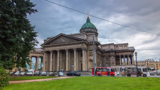 Kazan Cathedral or Kazanskiy Kafedralniy Sobor timelapse hyperlapse in Saint Petersburg