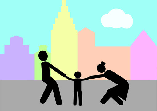 Illustration Scheidungskind; Elternstreit; Junge; Sorgerecht; Konflikt; erziehungsberechtigt; Umgang