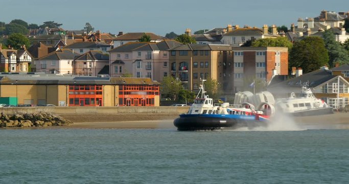 Hovercraft boat depart from the beach in Ryde, Isle fo Wight