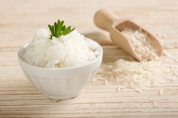 rice on wooden background