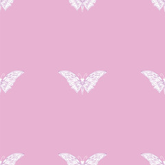 butterfly decorative patern on a gentle pink romantic spring summer vector background