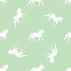 white horse on a green background vector background pattern