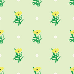 yellow poppy on a decorative green background pattern vector