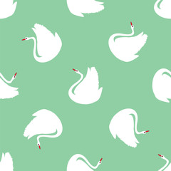 white swan on a gentle green background art design vector pattern