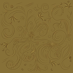 abstract floral monochrome pattern vector brown-golden background