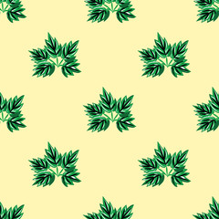 Naklejka na ściany i meble green leaves art design on a light yellow background vector pattern