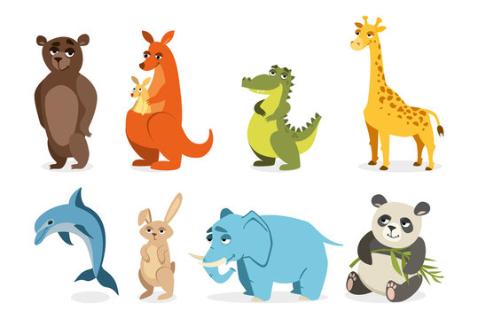 set of cute animals. vector drawings on a white background