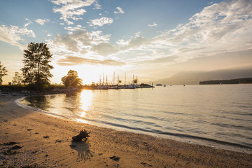 Obraz premium Summer sunset at a sandy beach. Taken in Vancouver, BC, Canada.