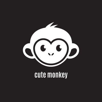 Cute monkey face on dark background, New Year 2016, vector illustration logo design