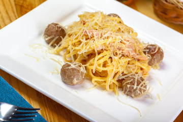 Spaghetti pasta with meatballs
