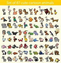 Set of 87 cute cartoon animals
