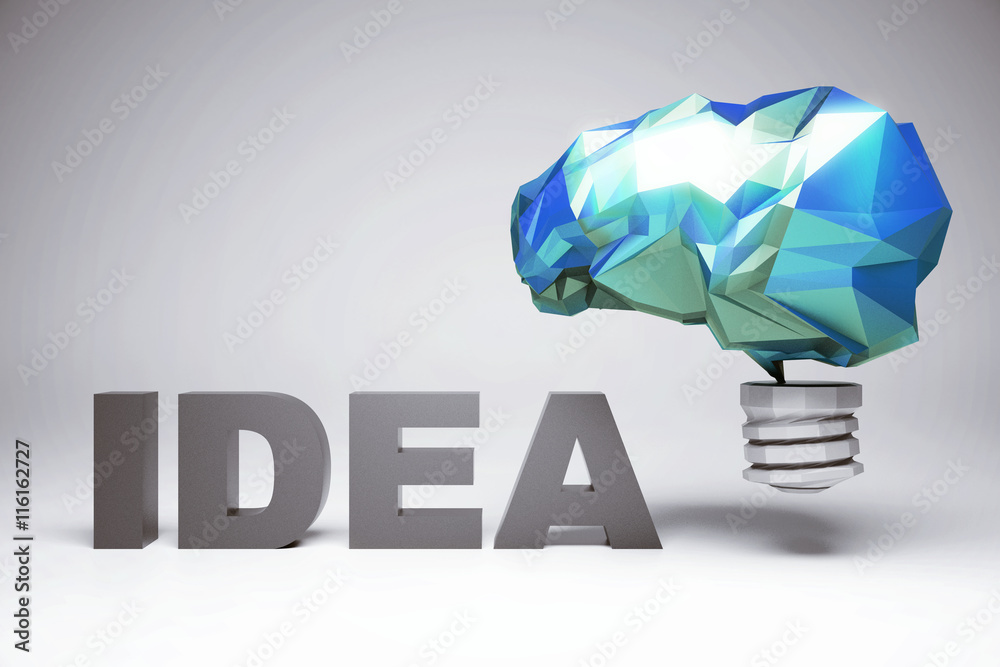 Poster abstract polygonal brain lightbulb