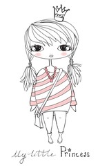 Stylish fashion girl princess. Childish vector card