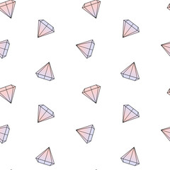 cute watercolor blue and pink diamonds crystal seamless pattern background illustration